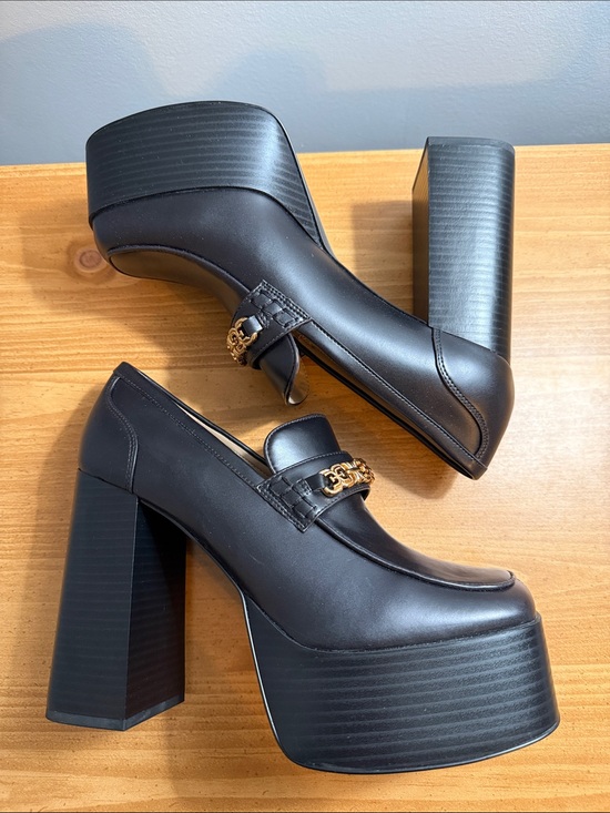 Sam Edelman Shoes - Sam Edelman Black Leather Rowe Platform Loafer with Gold Chain Detail